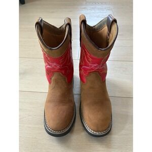Itasca Buckaroo Red Kids Cowboy Western‎ Boots Brown Leather Size